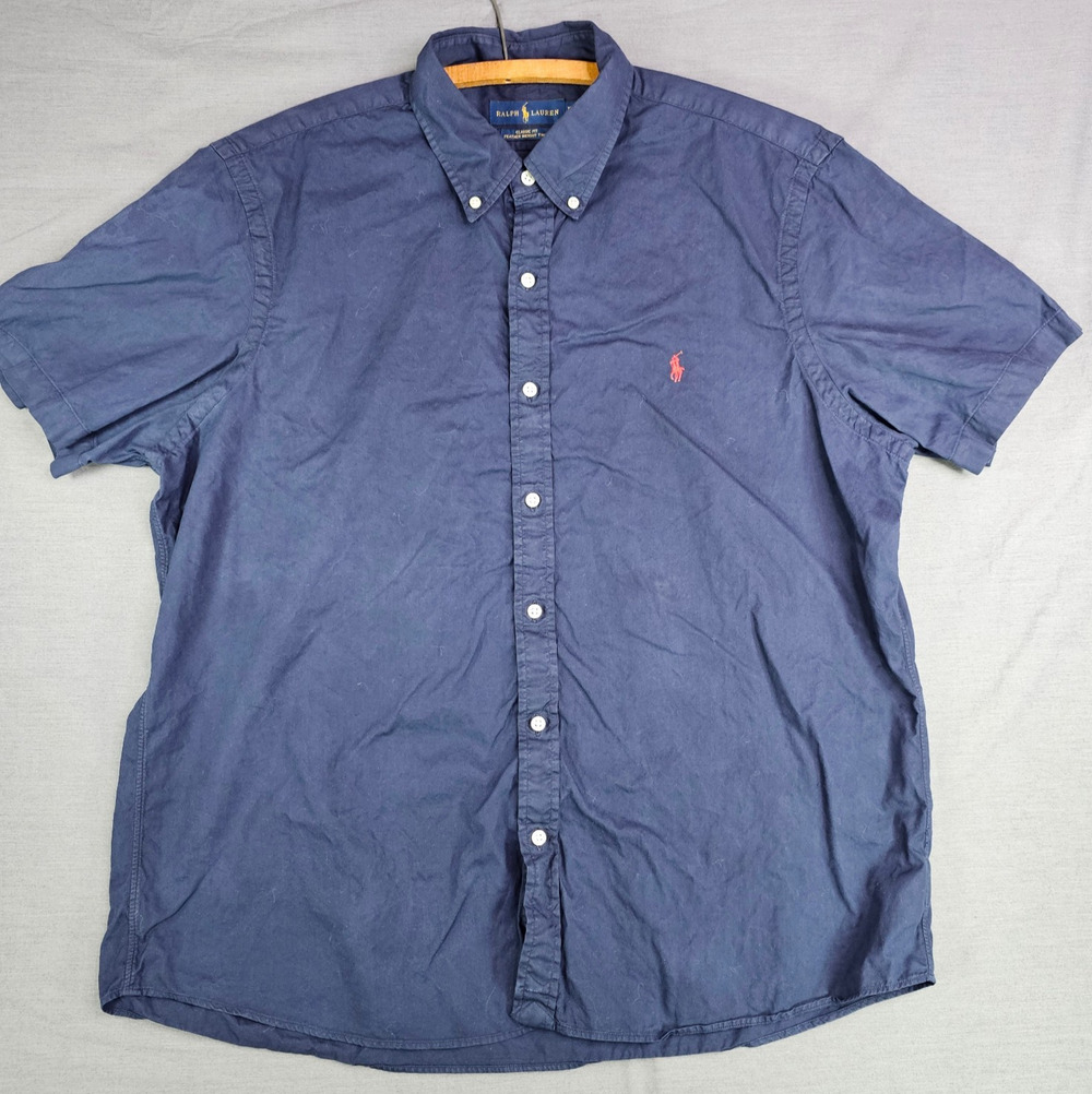 Ralph Lauren Classic Fit Button Down Short Sleeve Blue w/Red Pony Men's XL